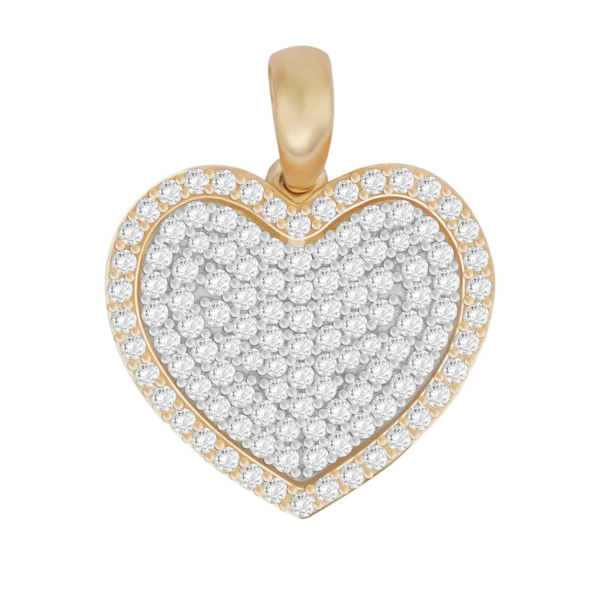 10k yellow gold heart pendant featuring a pavé setting of white cubic zirconia stones.