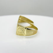 10k Gold Classic Flat Double Finger  Ring with a textured design on the side on a white background