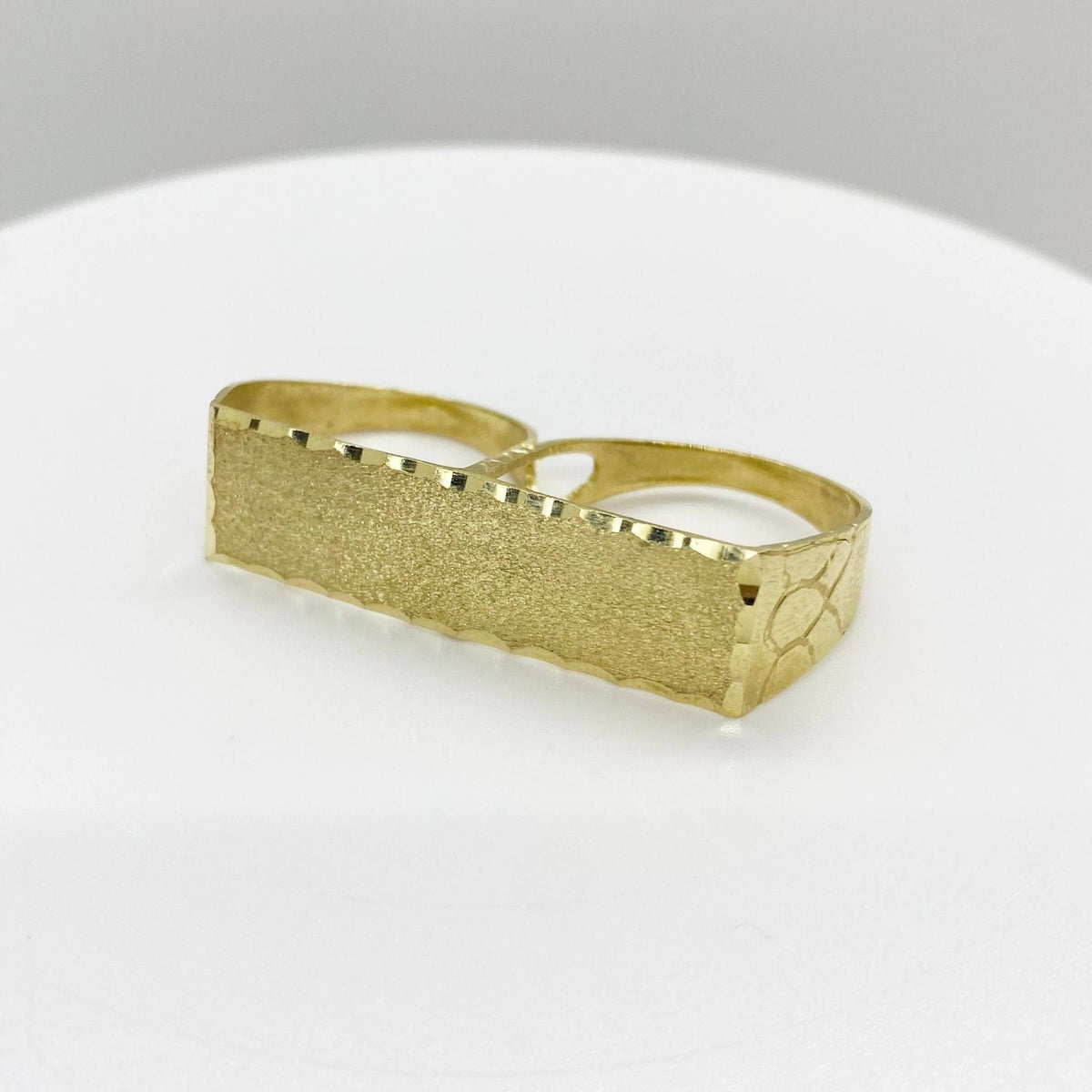 10k Gold Classic Flat Double Finger Ring front view on a white background