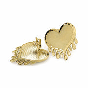 Detailed back and front view of 10k gold dripping heart stud earrings.