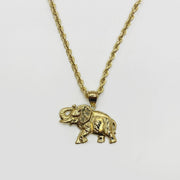 10k gold elephant diamond-cut motif pendant charm on a rope chain necklace.