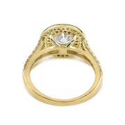 Inner view of 10k gold Eli ring showing the band and round cubic zirconia under-gallery.