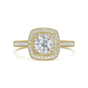 Front view of 10k gold Eli ring featuring a square double cubic zirconia halo.