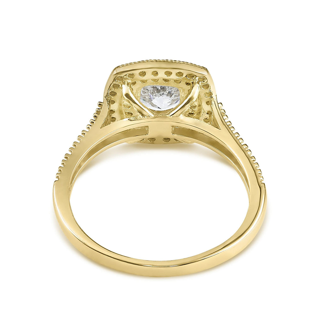 Inner view of 10k gold Eli ring showing the smooth band and cubic zirconia under-gallery.