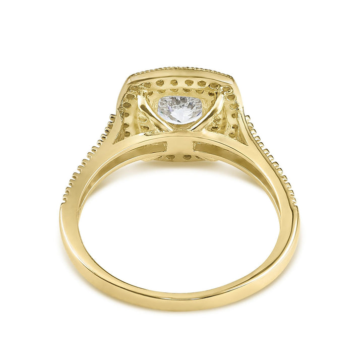 Inner view of 10k gold Eli ring showing the smooth band and cubic zirconia under-gallery.