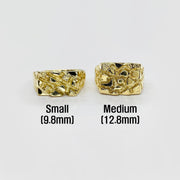 Two 10k gold Epoch Nugget Rings
with sizes labeled on a white background.