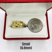 10k Gold Epoch Nugget Ring
 in a red box with a quarter for scale 