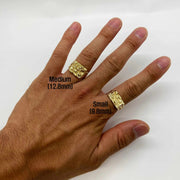two 10k Gold Epoch Nugget Ring
on a hand with size labels.