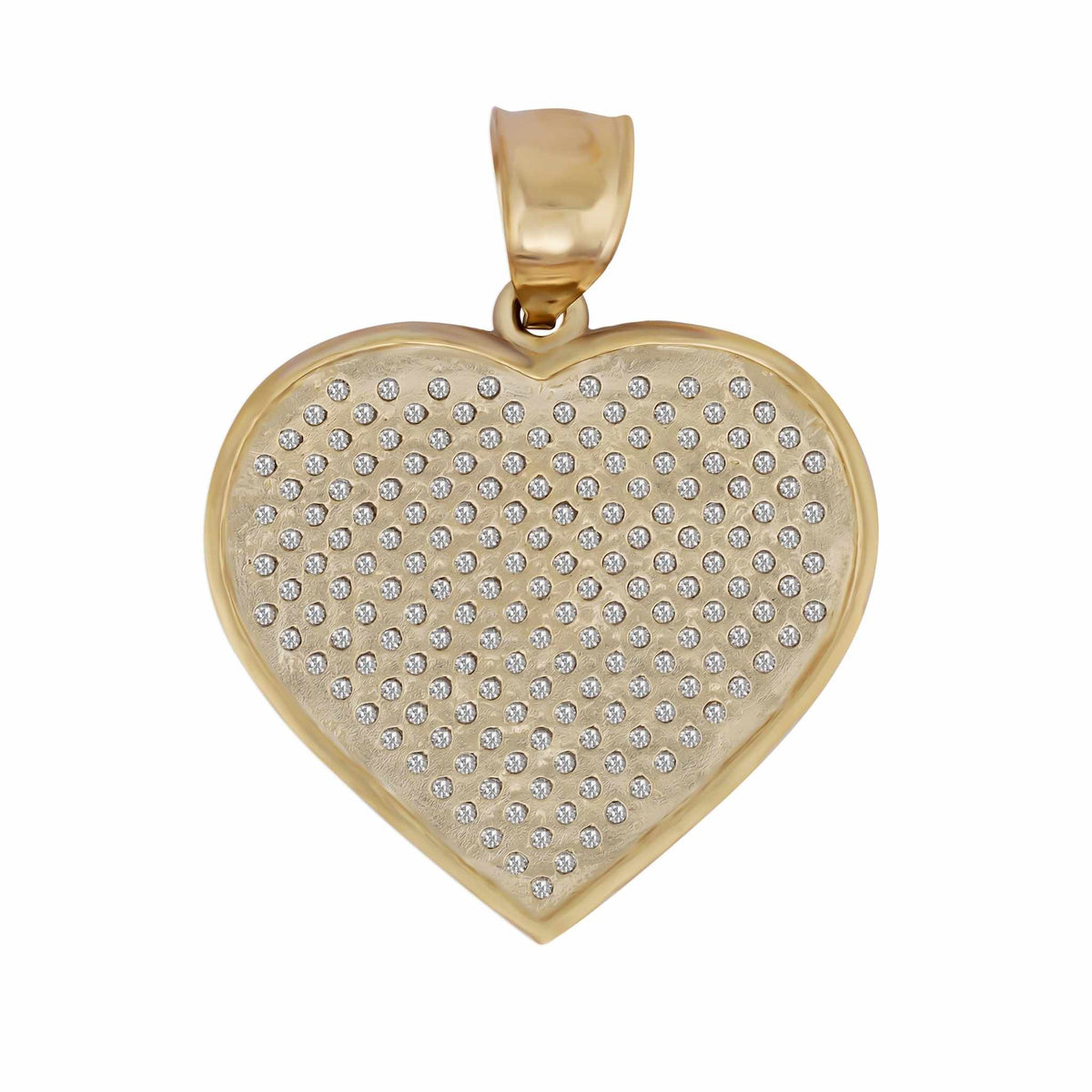 Back view of the 10k gold flat cubic zirconia heart pendant showing the polished solid gold reverse side.