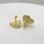 Back view of 10k yellow gold heart stud earrings showing the secure push-back closures.