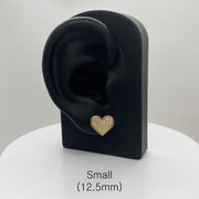 12.5mm small iced-out heart stud earring, 10k gold jewelry, professional product display.