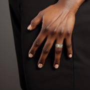Model showcasing the 10k Gold Flat Rectangle Nugget Ring on a ring finger.