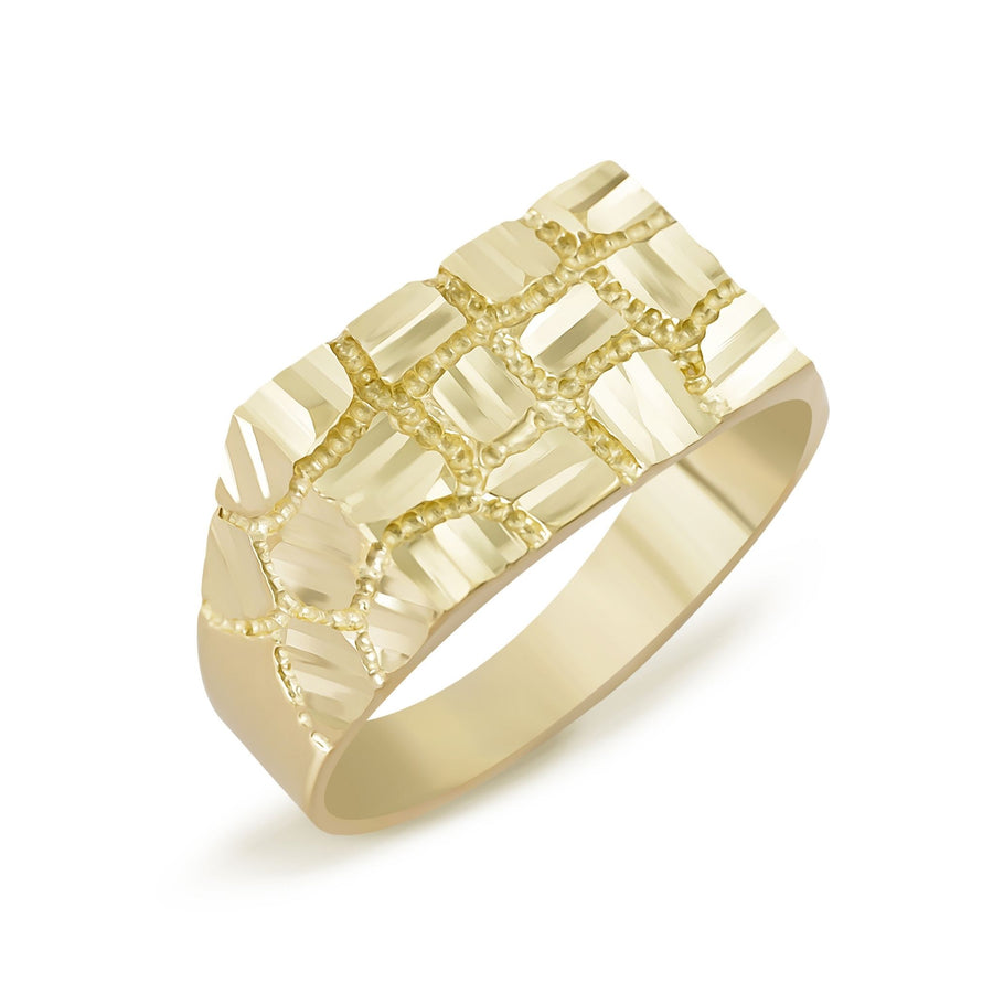 Showcase of the 10k Gold Flat Rectangle Nugget Ring on a dark backdrop.