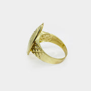 10k Gold ring with football shape side view design on a white background