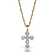 10k gold hexagonal cross pendant featuring clear cubic zirconia on a gold rope chain.