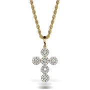10k yellow gold hexagon cross pendant paved with sparkling cubic zirconia stones on a twisted chain.