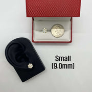 10K yellow gold hex flower cubic zirconia stud earring small 9.0mm size comparison guide.