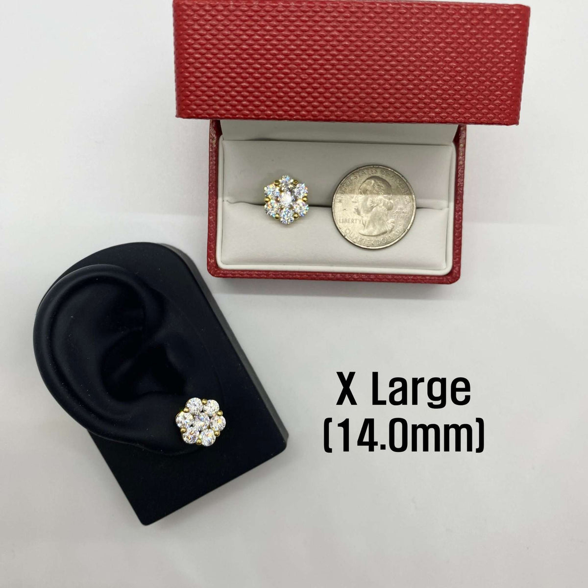 10K yellow gold hex flower cubic zirconia stud earring extra large size comparison guide.
