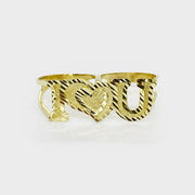 10k Gold two finger i love you ring on front view a white background