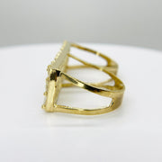 10k Gold Iced Two Finger Ring with a rectangular design side view on a white background