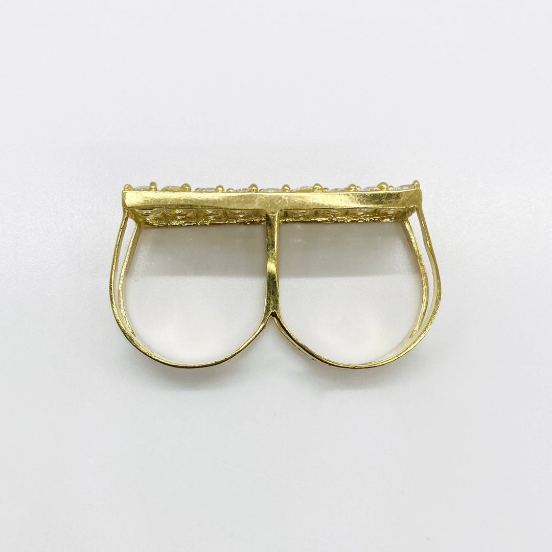 10k Gold Iced Two Finger Ring top view on a white background