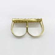 10k Gold Iced Two Finger Ring top view on a white background