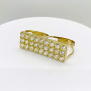 10k Gold Iced Two Finger Ring with  cubic zirconia stones on a white background