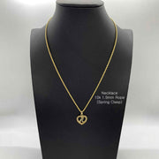 10k yellow gold initial letter A Rollie heart pendant necklace displayed on black bust.