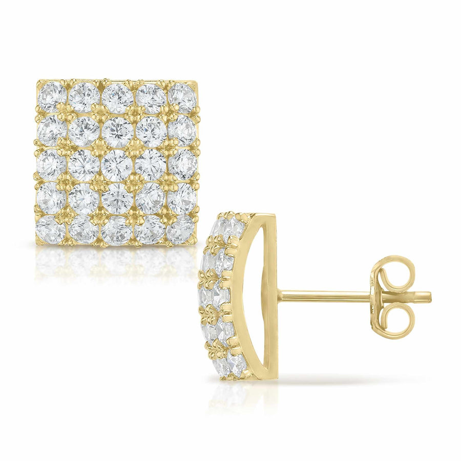 10k gold Jaix square stud earrings, cubic zirconia jewelry, push-back closure, fine jewelry.