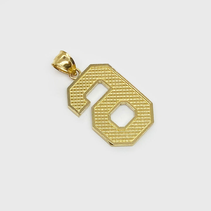 10k solid yellow gold diamond cut number 6 jersey charm pendant.
