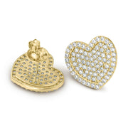 Front and back view of 10k gold Karol heart stud earrings with white CZ.