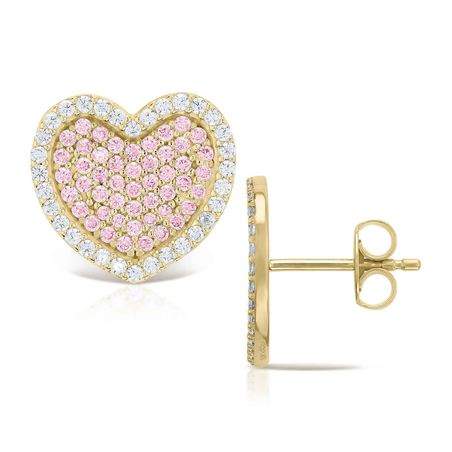 10k gold Karol heart stud earrings, sparkling cubic zirconia jewelry, push-back closure.