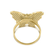 Yellow gold Kelly butterfly ring showing the reverse side on white background.