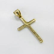 Hollow back design detail of a 10k solid yellow gold L-cross pendant charm