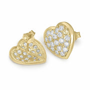 Back view of 10k yellow gold convex heart stud earrings showing the post.