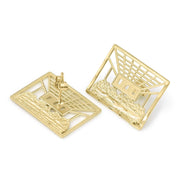 Pair of rectangular 10k yellow gold Last Supper religious stud earrings.