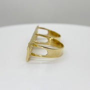 10k gold two finger ring with Last Supper design side view on a white background
