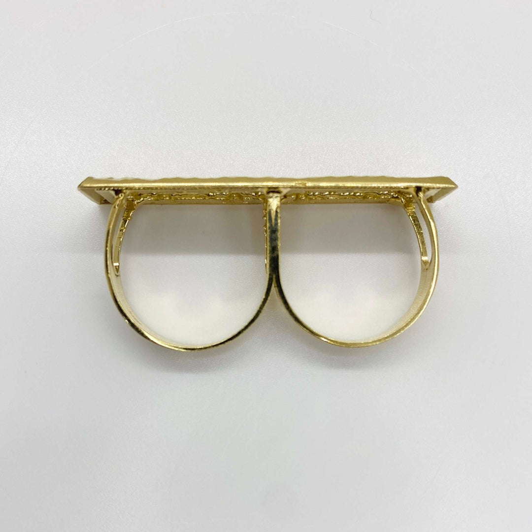 10k gold ring with rectangular Last Supper design top view on a white background