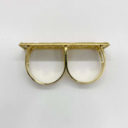 10k gold ring with rectangular Last Supper design top view on a white background
