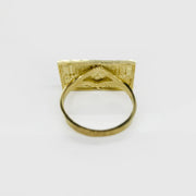 10k Gold rectangular ring with a Last Supper design back view.
