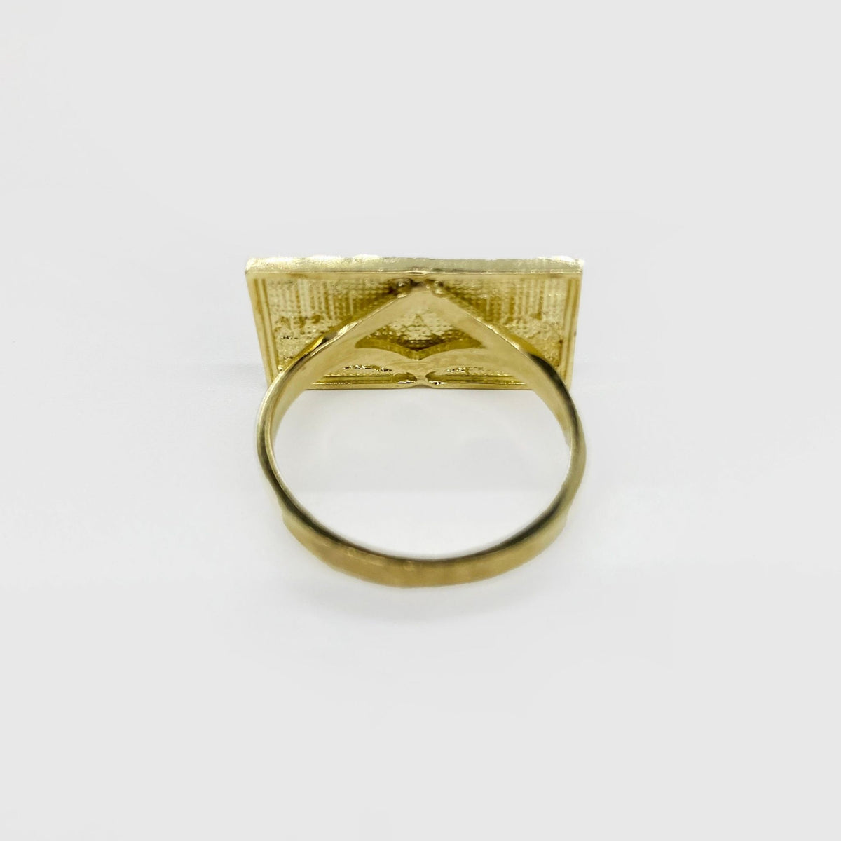 10k Gold rectangular ring with a Last Supper design back view.