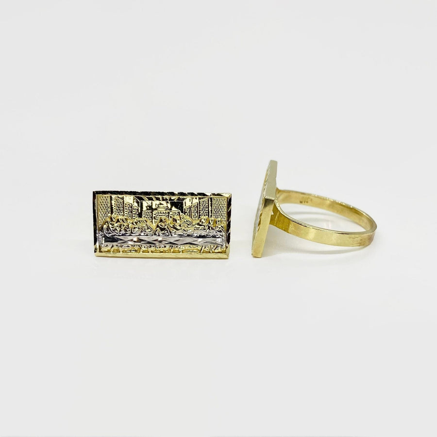 10k Gold ring with a Last Supper design on a white background