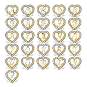 Collection of 10k gold cursive initial heart stud earrings featuring all letters from A-Z.