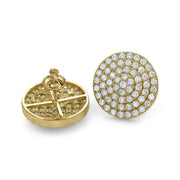 Detailed back and angled view of 10k gold iced round CZ stud earrings.