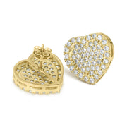 10k yellow gold heart stud earrings showing the back post and pavé details.