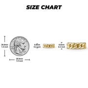 10k gold luxe Cuban band ring size chart comparing 5mm and 8mm widths to quarter.