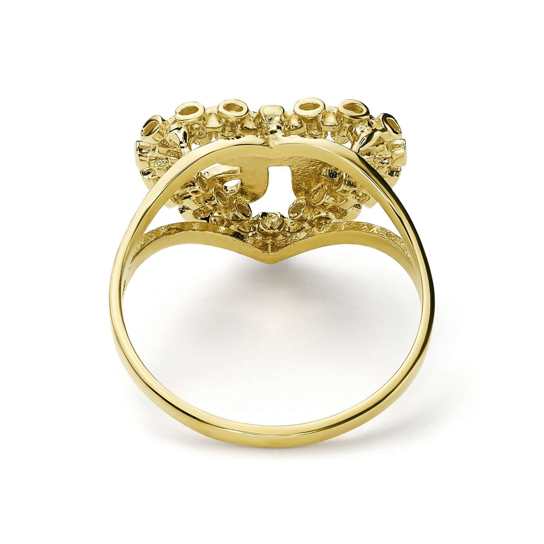 Back and inner band view of 10k gold Luxe Rollie heart initial ring.