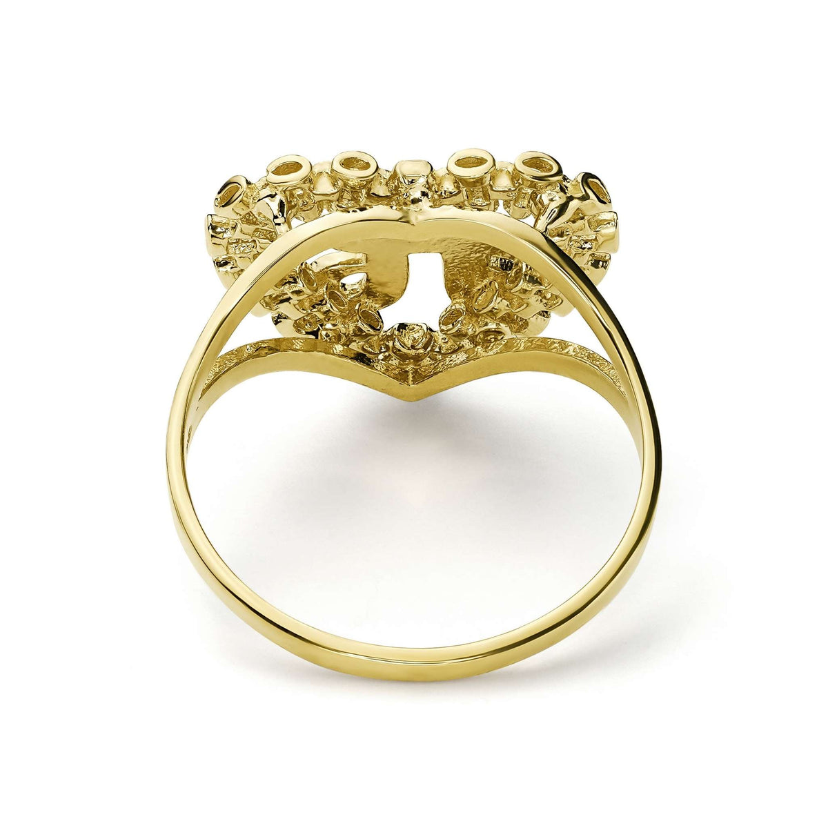 Back and inner band view of 10k gold Luxe Rollie heart initial ring.