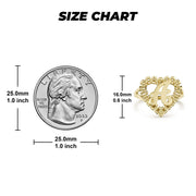 10k Gold Luxe Rollie Heart Initial Ring dimensions with millimeter and inch measurements