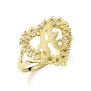 10k Gold Luxe Rollie Heart Initial Ring featuring a cursive letter A